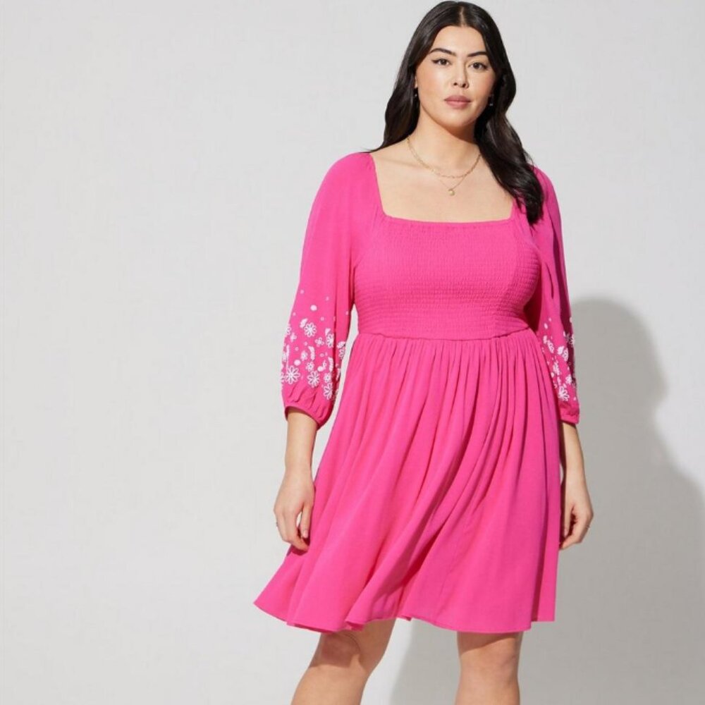 NWT** - TORRID PINK Mini Crinkle Gauze Blouson Sleeve Dress | OFFERS WELCOME!